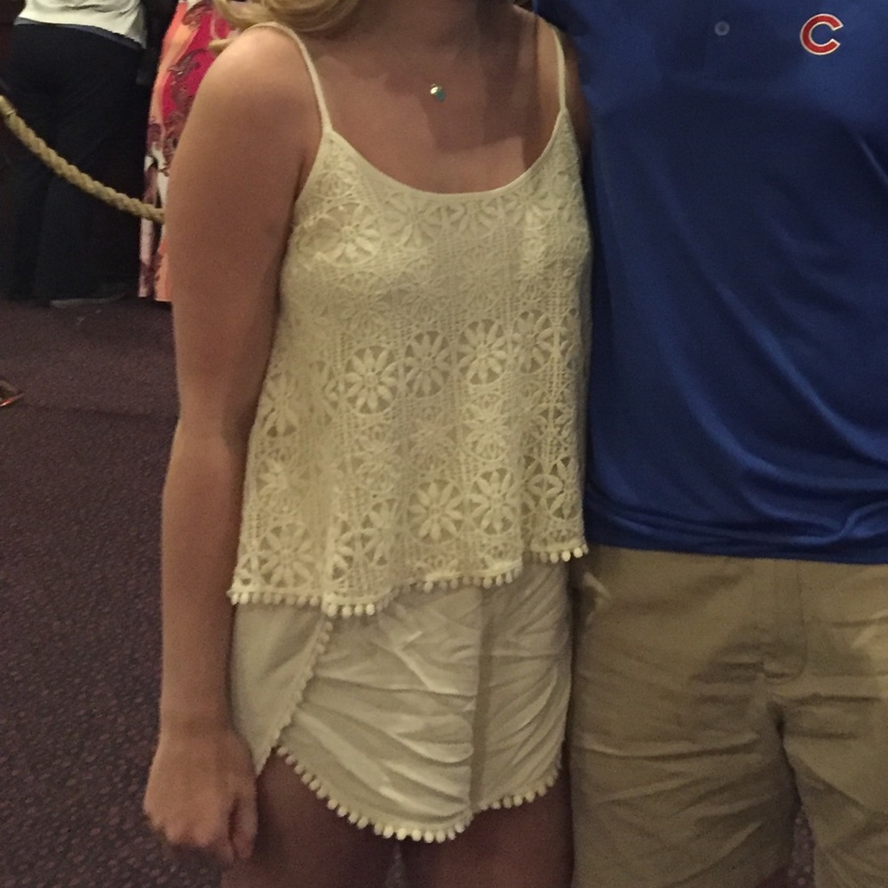 Cream Lacey romper with flowy shorts